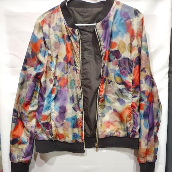 ZHEJIANG GARDA REVERSIBLE BOMBER JACKET WINDBREAKER PASTEL FLORAL AND BROWN XXL - Picture 1 of 15